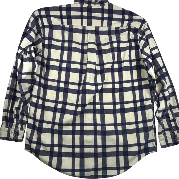 409L.L. Bean Vintage Corduroy Plaid Long Sleeve Mens Large TALL Blue Cream Y2K